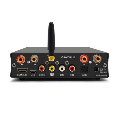 O-NOORUS D4 TPA3255 PFFB stereo amplifier with HDMI ARC Bluetooth USB Optical Coaxial RCA input, bass, middle, and treble tone and bypass