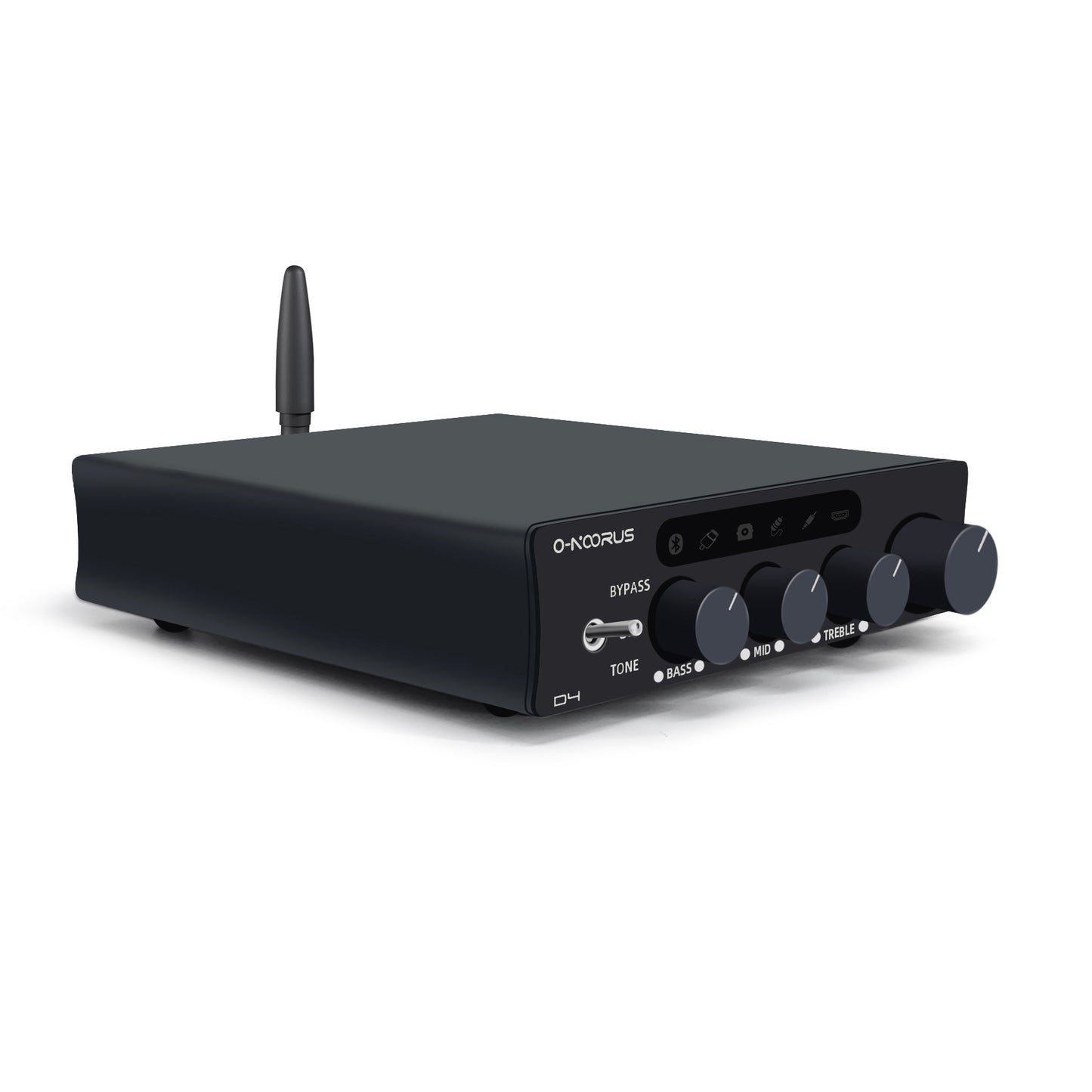 O-NOORUS D4 TPA3255 PFFB stereo amplifier with HDMI ARC Bluetooth USB Optical Coaxial RCA input, bass, middle, and treble tone and bypass