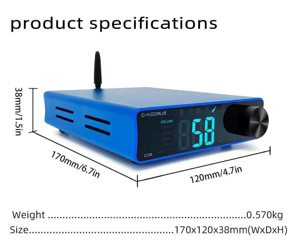 O-NOORUS D3 TPA3255 Stereo Power Amplifier 300Wx2 with Bluetooth USB Optical Coaxial AUX,Bass Treble For Home Theater