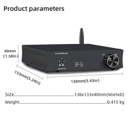 O-NOORUS OA70 Dual MA12070x2 Fully Balanced HIFI Class D Power Amplifier Bluetooth 5.0 Speaker Receiver Aptx RCA TRS Input