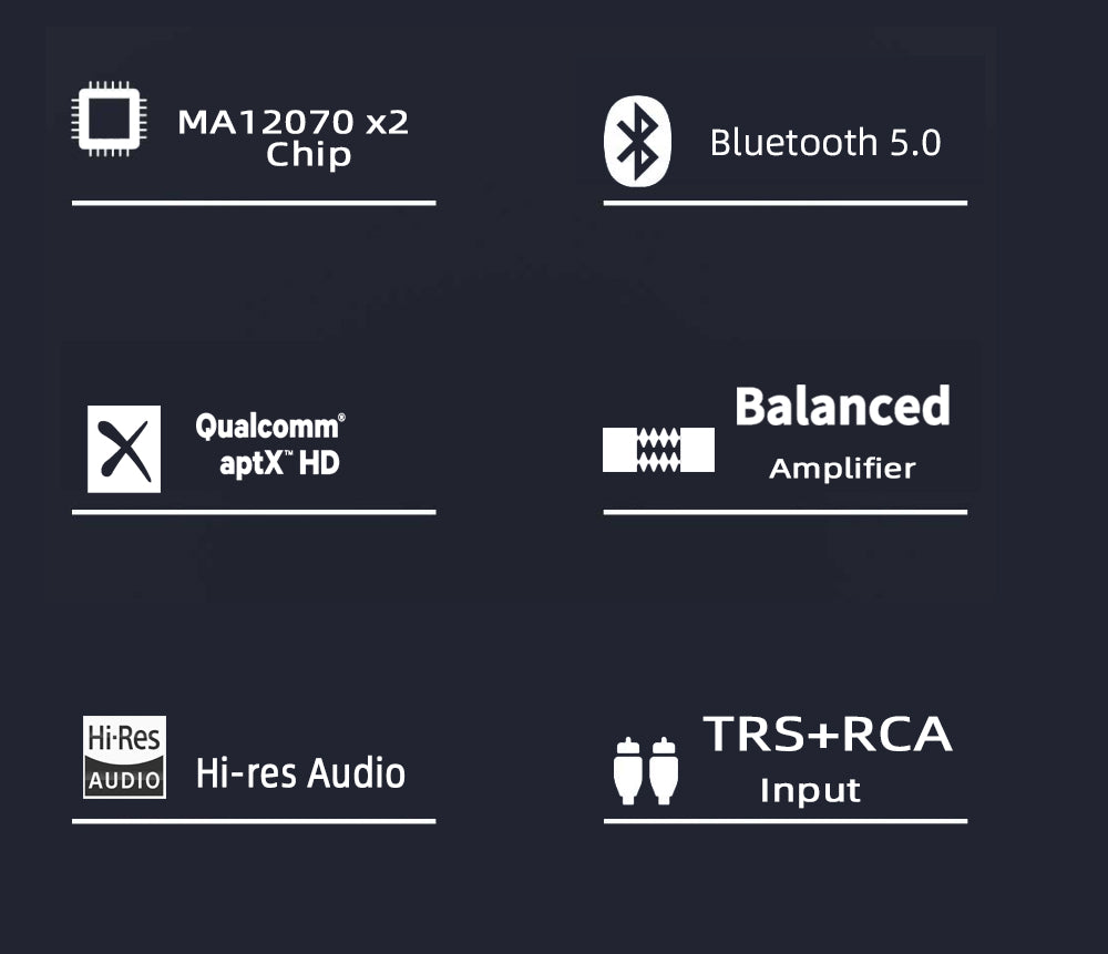 O-NOORUS OA70 Dual MA12070x2 Fully Balanced HIFI Class D Power Amplifier Bluetooth 5.0 Speaker Receiver Aptx RCA TRS Input